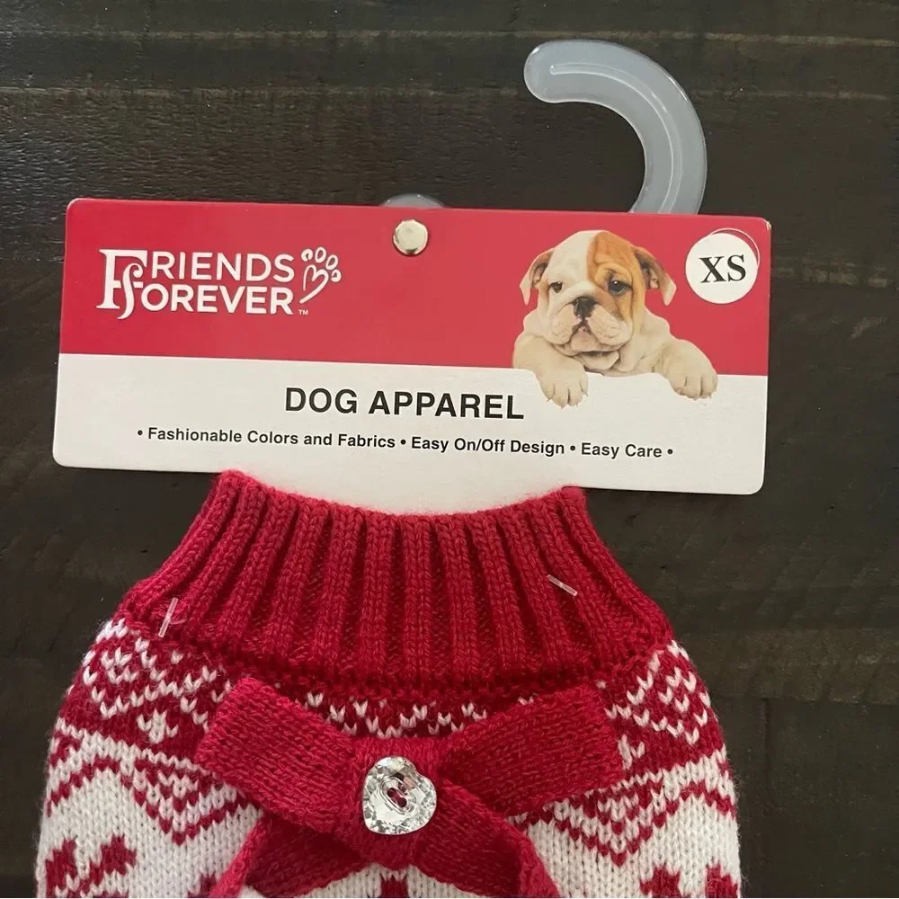 Friends Forever Dog Apparel Red & White Christmas Sweater XS NWT